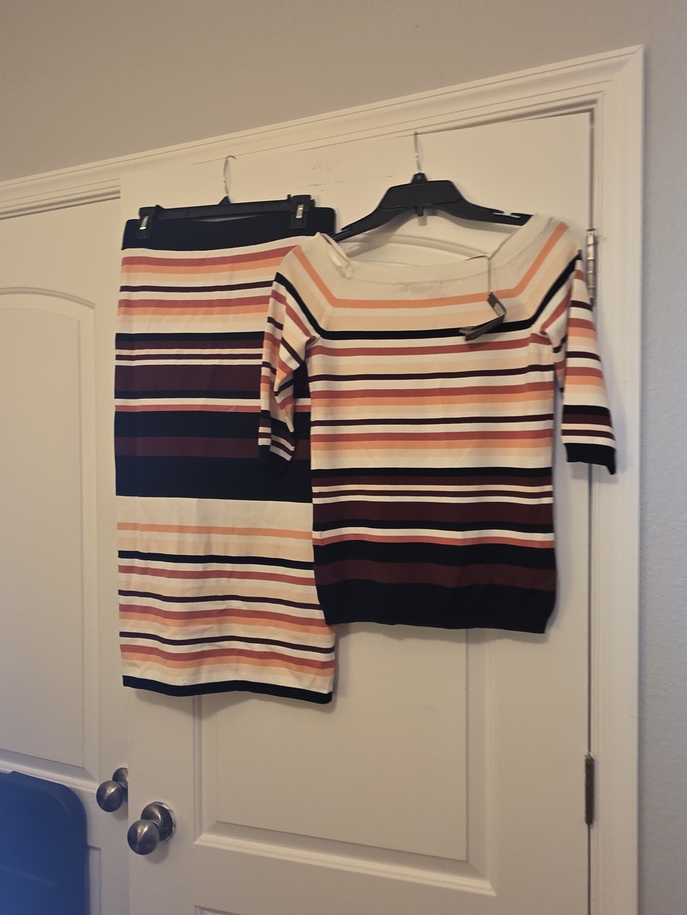 New York & Company Striped Boatneck Top & Matching Skirt.